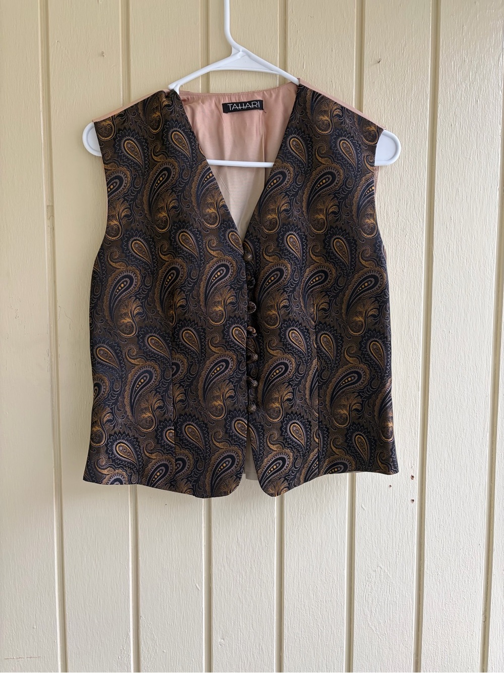 Tahari Paisley Jacquard Vest in Brown and Gold Tones